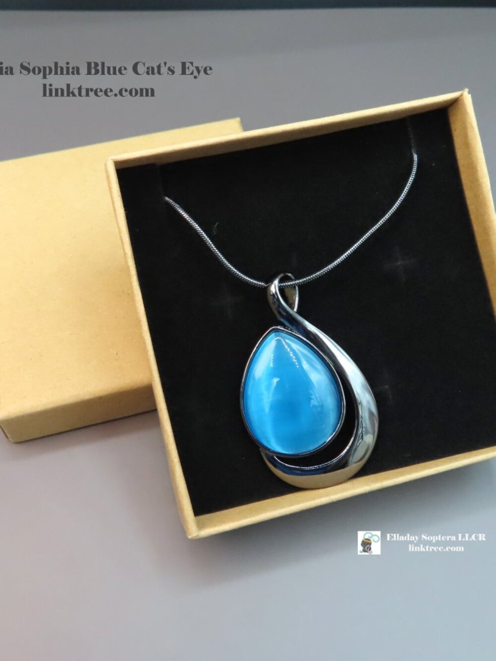 [SALE] Lia Sophia "Deep Sea" Blue Cat's Eye Black Snake Chain Pendant Necklace